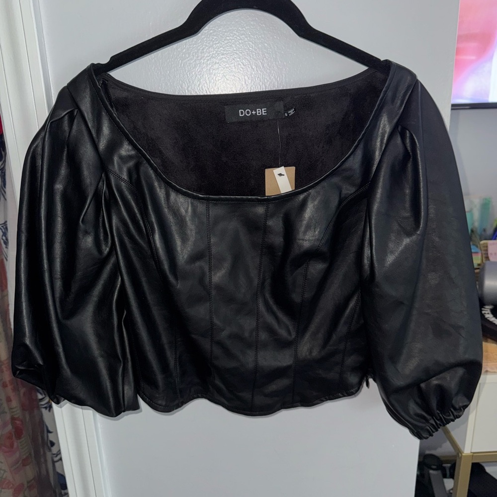 DO+BE Black Faux Leather Blouse